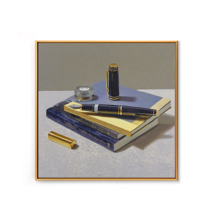 Fountain Pen and Notebook Still Life Without Framed Canvas Print, Office Art, Dopamine Decor, Office Decor, Fine Art, Focus, OFF-1x1-46