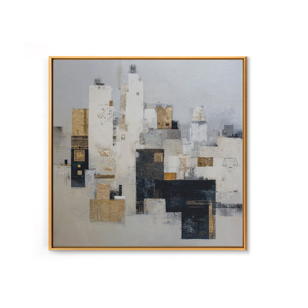 Black and White City Skyline Silhouette Framed Canvas Print, Office Art, Fine Art Print, Office Decor, Abstract Art, Focus, OFF-1x1-53