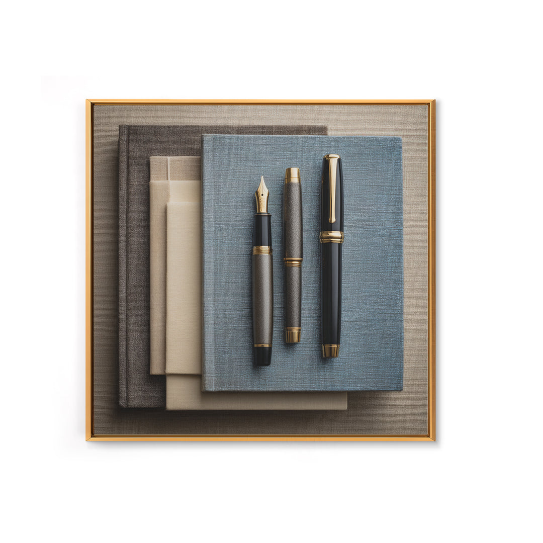 Fountain Pen and Notebook Still Life Without Framed Canvas Print, Office Art, Dopamine Decor, Office Decor, Fine Art, Focus, OFF-1x1-70