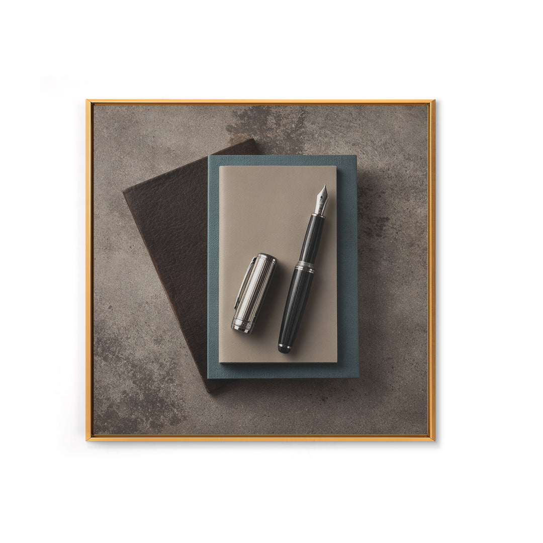 Fountain Pen and Notebook Still Life Without Canvas Print, Office Art, Cubicle Decor, Office Decor, Fine Art, Focus, OFF-1x1-94
