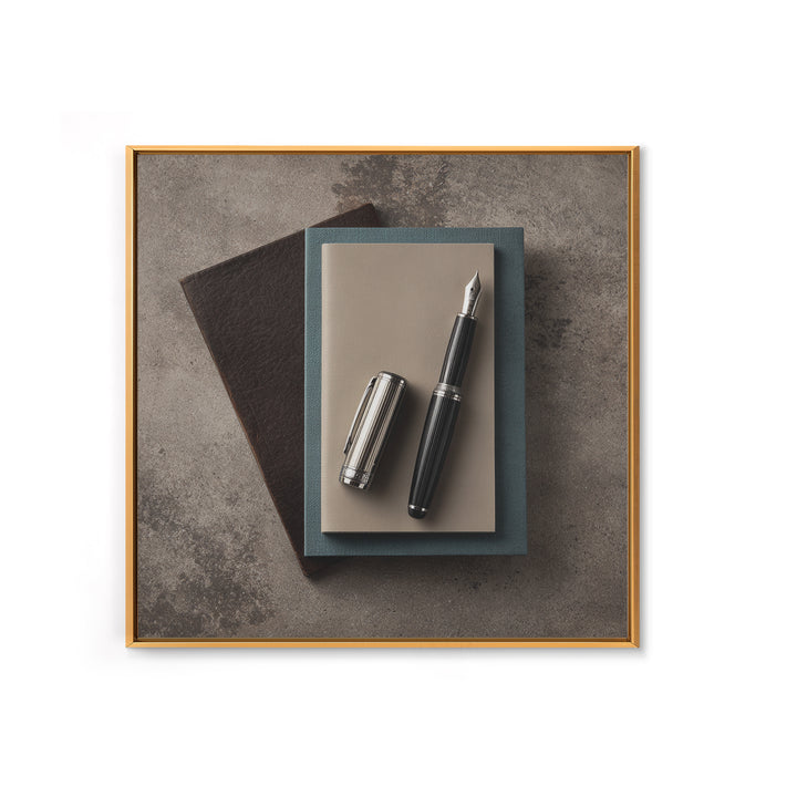 Fountain Pen and Notebook Still Life Without Canvas Print, Office Art, Cubicle Decor, Office Decor, Fine Art, Focus, OFF-1x1-94
