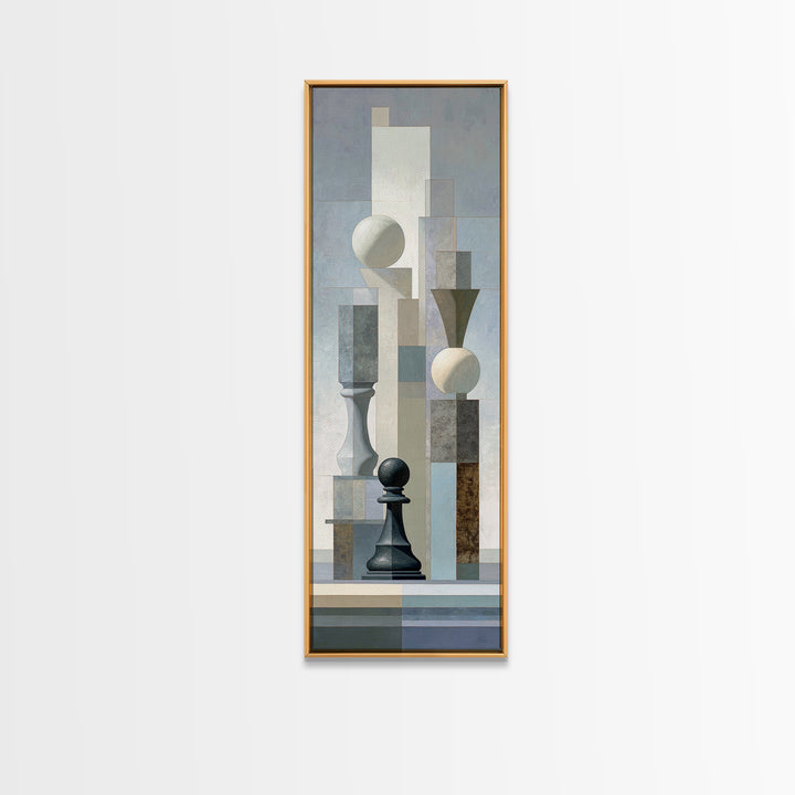 Minimal Chess Piece Still Life Canvas Print, Office Art, Office Wall Art, Office Decor, Watercolor Art, Focus, OFF-1x3-1