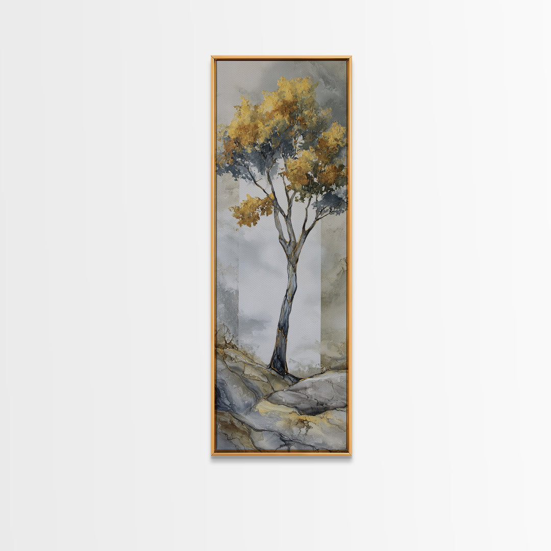 Ink Wash Tree Symbolizing Stability Framed Canvas Print, Office Art, Cubicle Decor, Office Decor, Fine Art, Focus, OFF-1x3-50