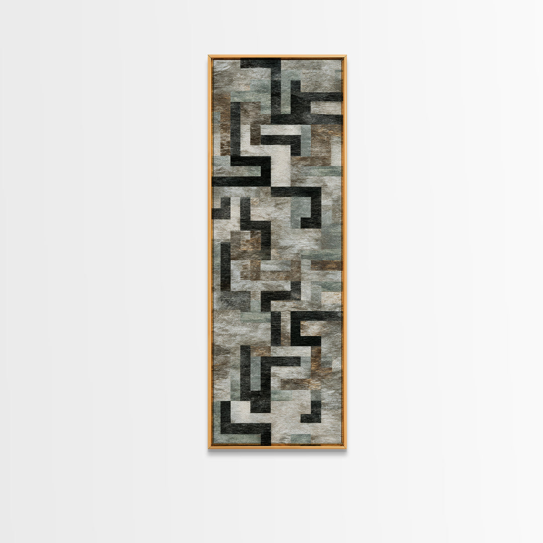 Geometric Labyrinth Pattern Framed Canvas Print, Office Art, Office Wall Art, Office Decor, Abstract Art, Focus, OFF-1x3-54