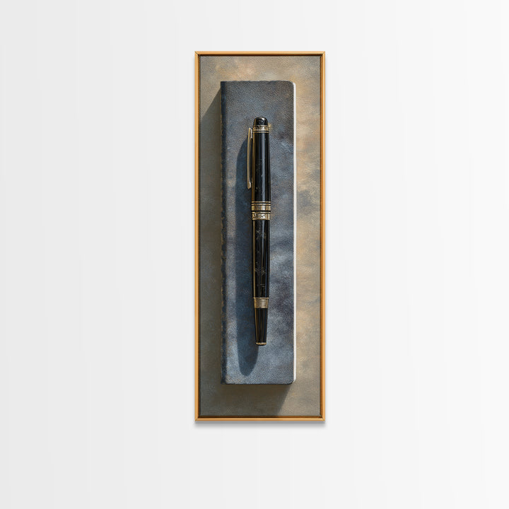 Fountain Pen and Notebook Still Life Without Canvas Print, Office Art, Gallery Decor, Office Decor, Oil Painting, Focus, OFF-1x3-82