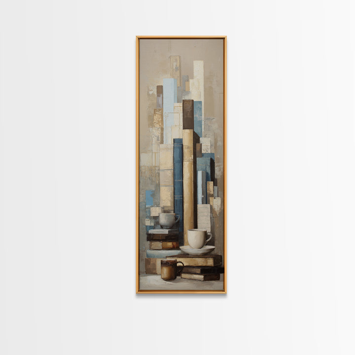 Books and Coffee Still Life Canvas Print, Office Art, Minimalist Decor, Office Decor, Fine Art, Focus, Digital Wall Art, OFF-1x3-93