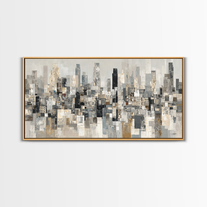 Black and White City Skyline Silhouette Framed Canvas Print, Office Art, Home Decor, Office Decor, Fine Art, Focus, Art Deco, OFF-2x1-1
