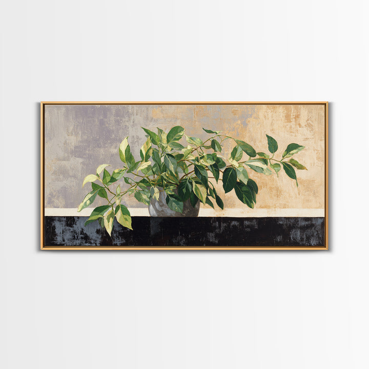 Desk Plant Botanical Closeup Framed Canvas Print, Office Art, Art Print, Office Decor, Watercolor Art, Focus, Printable, OFF-2x1-12