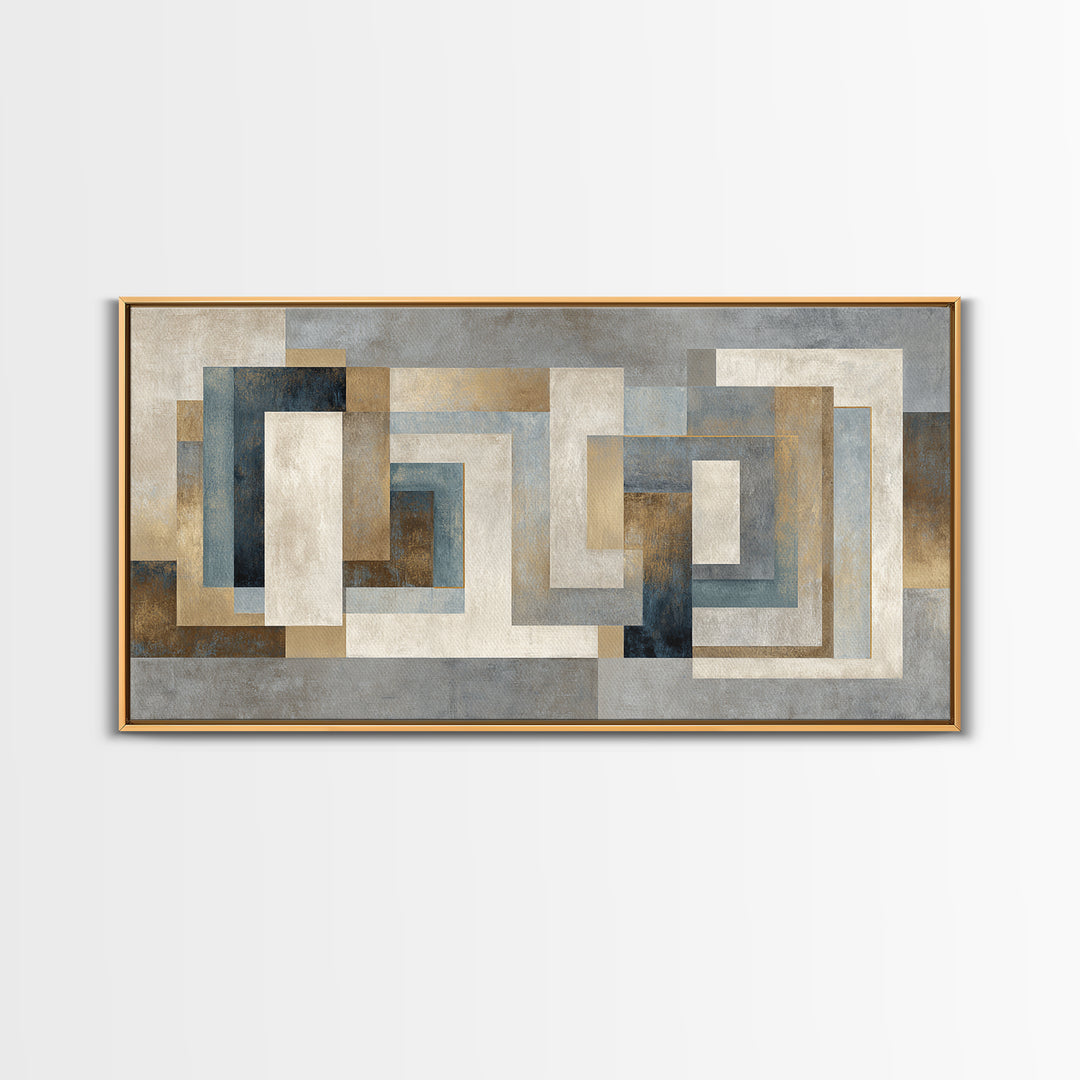Geometric Labyrinth Pattern Framed Canvas Print, Office Art, Fine Art Print, Office Decor, Abstract Art, Focus, Poster, OFF-2x1-14
