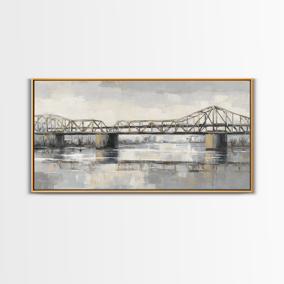 Monochrome Bridge Structure Framed Canvas Print, Office Art, Luxury Decor, Office Decor, Fine Art, Focus, Pet Portrait, OFF-2x1-6