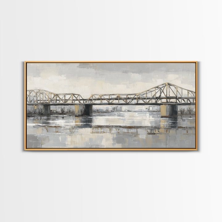 Monochrome Bridge Structure Framed Canvas Print, Office Art, Luxury Decor, Office Decor, Fine Art, Focus, Pet Portrait, OFF-2x1-6
