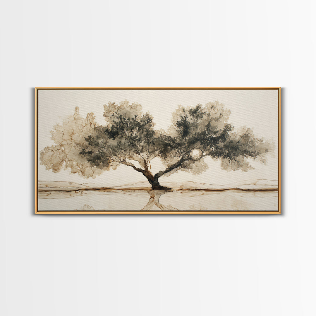 Ink Wash Tree Symbolizing Stability Canvas Print, Office Art, Wall Art, Office Decor, Fine Art, Focus, Boho, Art Deco, OFF-2x1-82