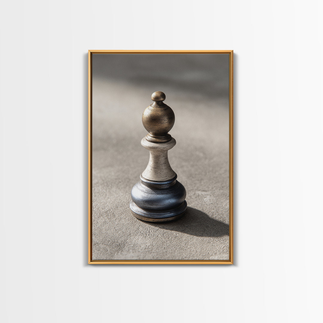 Minimal Chess Piece Still Life Framed Canvas Print, Office Art, Contemporary Art, Office Decor, Oil Painting, Focus, OFF-2x3-21