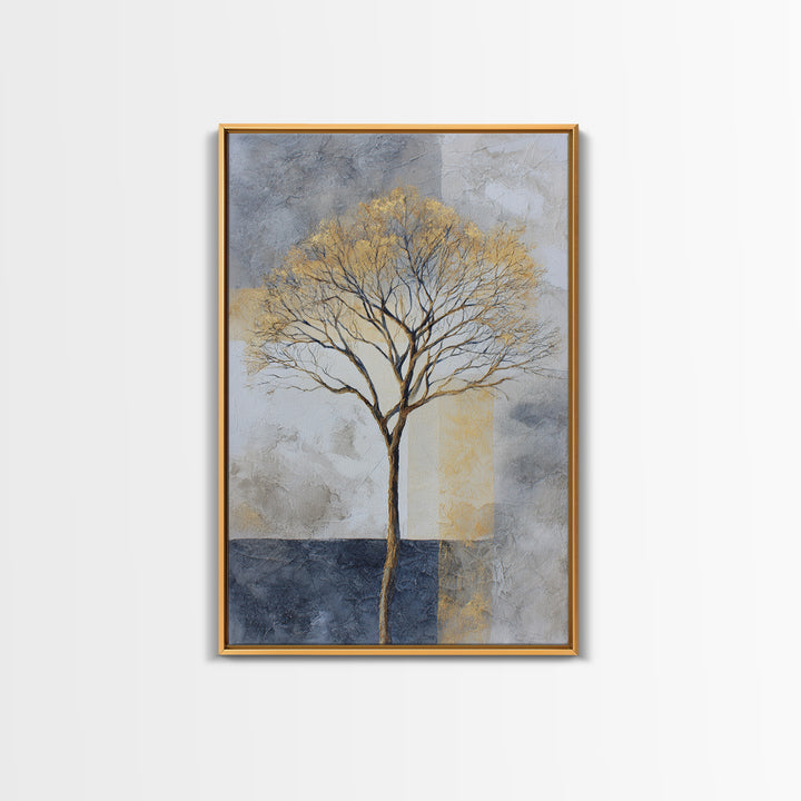 Ink Wash Tree Symbolizing Stability Framed Canvas Print, Office Art, Textured Painting, Office Decor, Fine Art, Focus, OFF-2x3-22