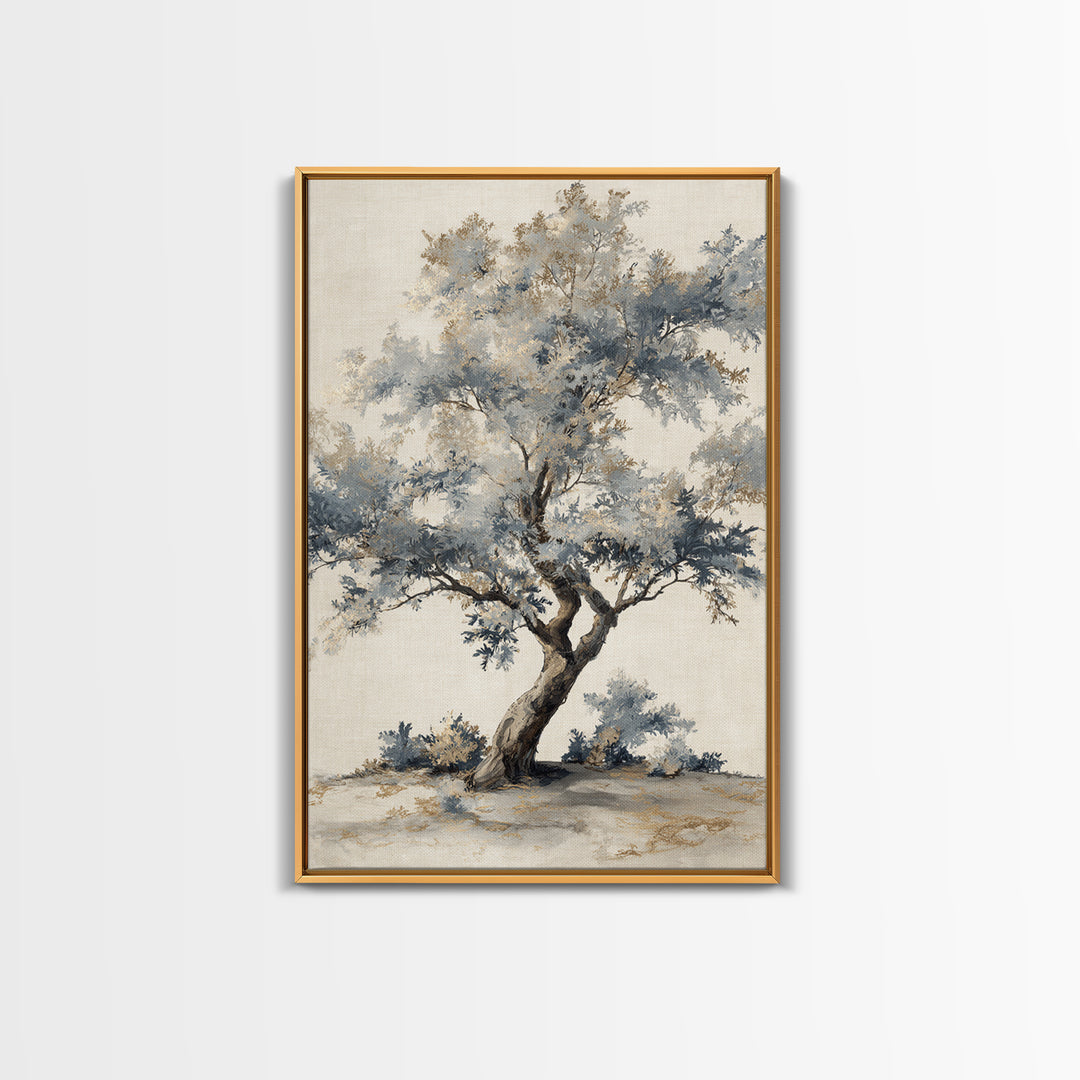 Ink Wash Tree Symbolizing Stability Framed Canvas Print, Office Art, Textured Painting, Office Decor, Fine Art, Focus, OFF-2x3-46