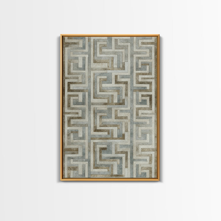 Geometric Labyrinth Pattern Framed Canvas Print, Office Art, Wall Decor, Office Decor, Abstract Art, Focus, Wall Prints, OFF-2x3-74