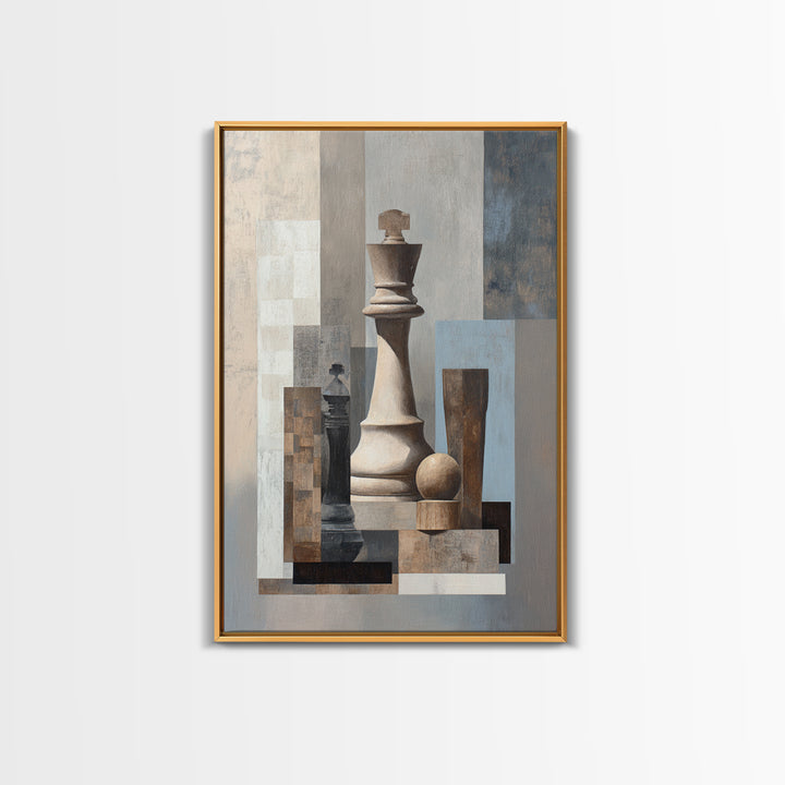Minimal Chess Piece Still Life Framed Canvas Print, Office Art, Digital Wall Art, Office Decor, Fine Art, Focus, Dopamine Decor, OFF-2x3-93
