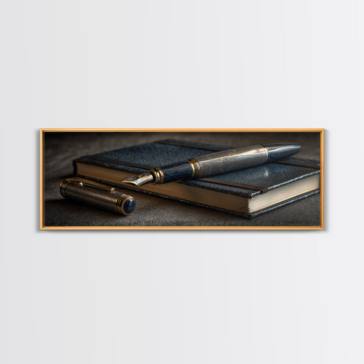 Fountain Pen and Notebook Still Life Without Canvas Print, Office Art, Cubicle Decor, Office Decor, Fine Art, Focus, OFF-3x1-14