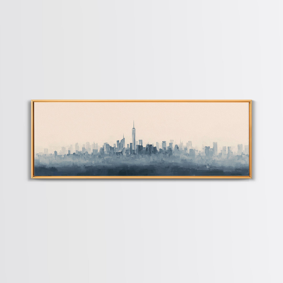 Black and White City Skyline Silhouette Canvas Print, Office Art, Office Decor, Abstract Art, Focus, Gallery Decor, OFF-3x1-21