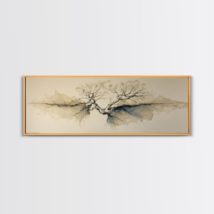 Ink Wash Tree Symbolizing Stability Canvas Print, Office Art, Wall Art, Office Decor, Fine Art, Focus, Boho, Art Deco, OFF-3x1-30