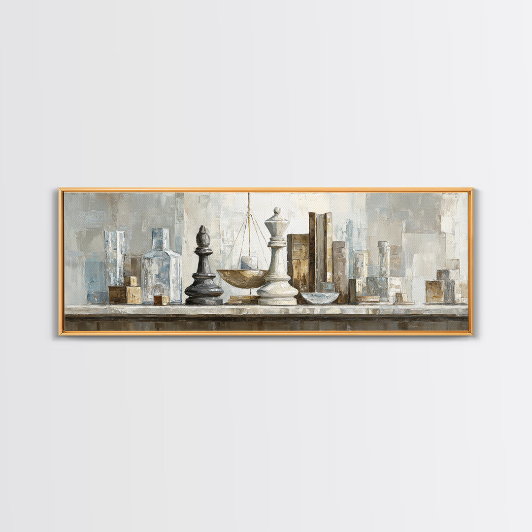 Minimal Chess Piece Still Life Framed Canvas Print, Office Art, Printables, Office Decor, Watercolor Art, Focus, OFF-3x1-5