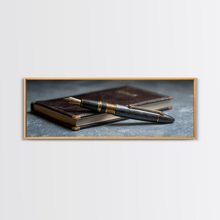 Fountain Pen and Notebook Still Life Without Canvas Print, Office Art, Office Decor, Watercolor Art, Focus, Abstract Wall Art, OFF-3x1-86
