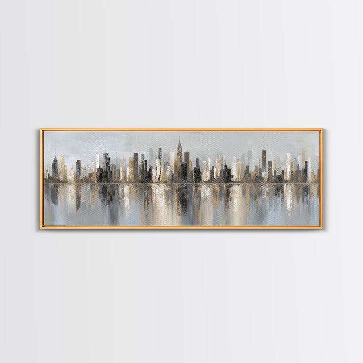 Black and White City Skyline Silhouette Canvas Print, Office Art, Trendy Wall Art, Office Decor, Focus, Minimalist Decor, OFF-3x1-93