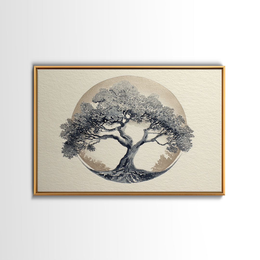 Ink Wash Tree Symbolizing Stability Framed Canvas Print, Office Art, Printable Wall Art, Office Decor, Fine Art, Focus, OFF-3x2-18