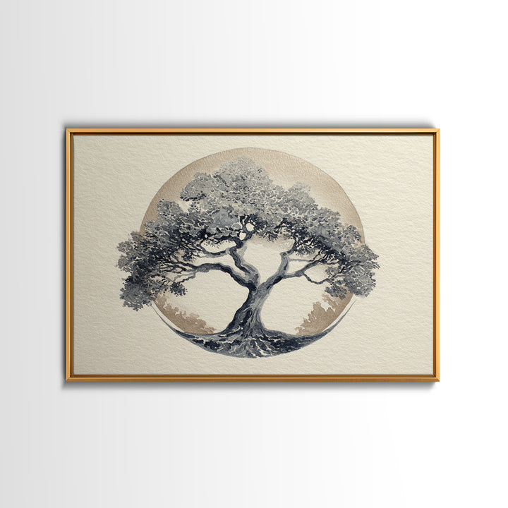 Ink Wash Tree Symbolizing Stability Framed Canvas Print, Office Art, Printable Wall Art, Office Decor, Fine Art, Focus, OFF-3x2-18