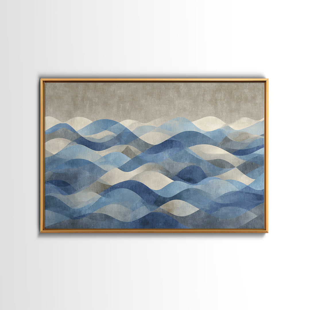 Blue Abstract Wave Pattern for Focus Canvas Print, Office Art, Ai Art, Office Decor, Abstract Art, Focus, Trendy Wall Art, OFF-3x2-21