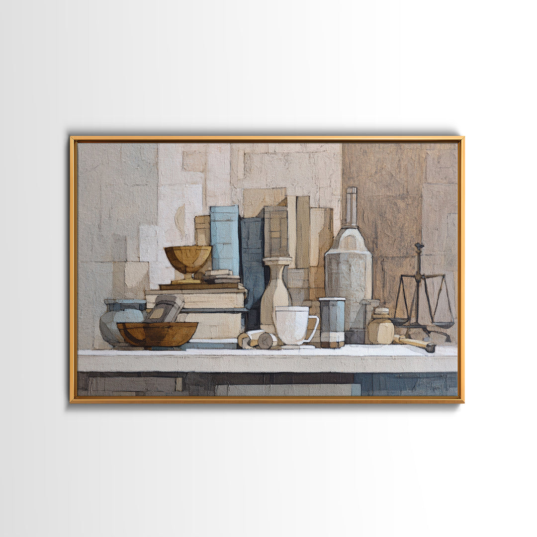 Books and Coffee Still Life Canvas Print, Office Art, Living Room Decor, Office Decor, Oil Painting, Focus, Fine Art Print, OFF-3x2-37