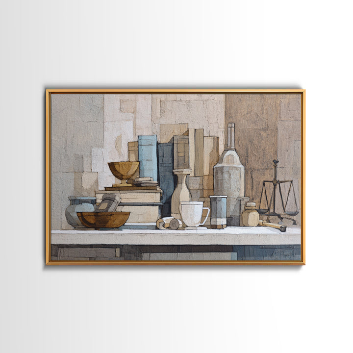 Books and Coffee Still Life Canvas Print, Office Art, Living Room Decor, Office Decor, Oil Painting, Focus, Fine Art Print, OFF-3x2-37