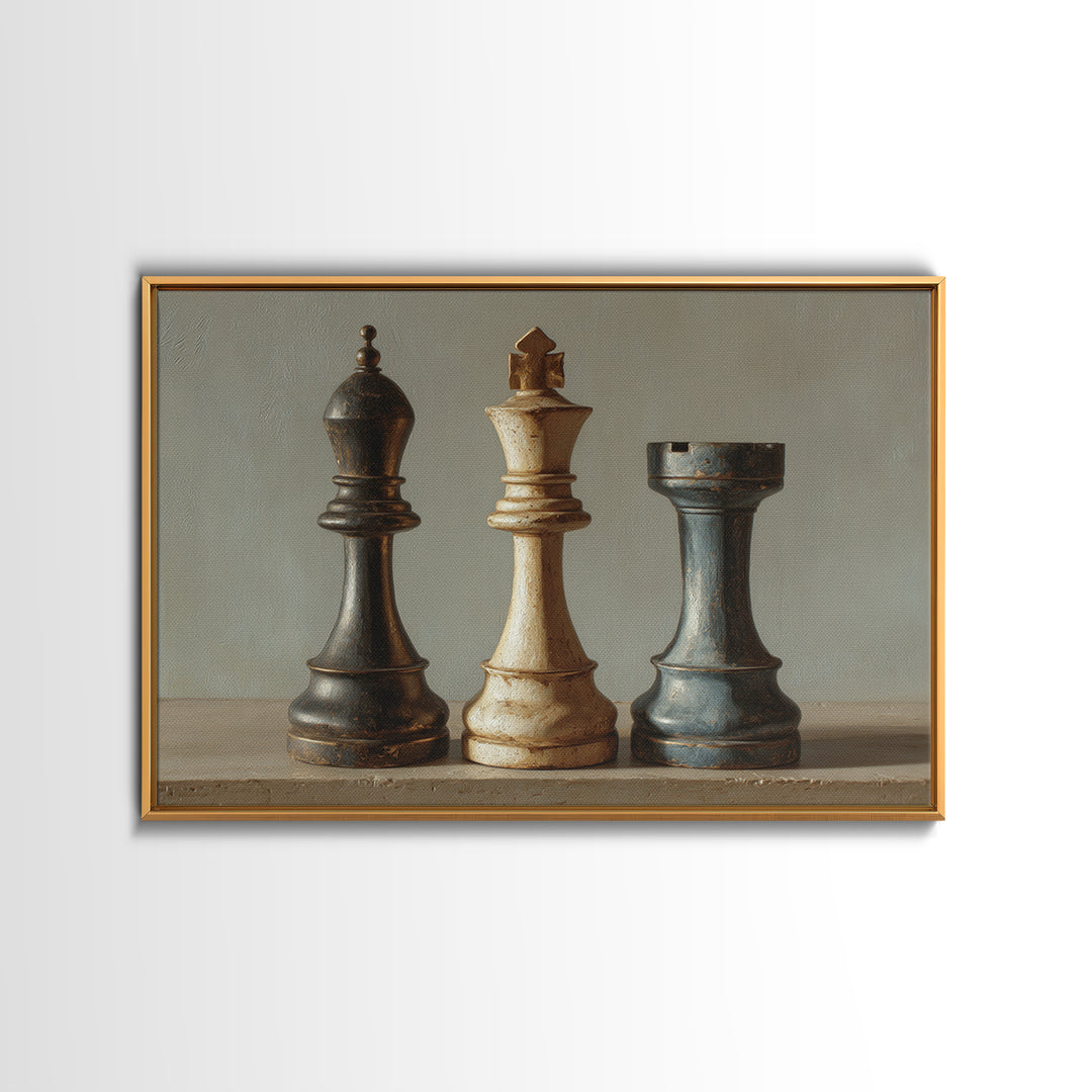 Minimal Chess Piece Still Life Framed Canvas Print, Office Art, Abstract Wall Art, Office Decor, Watercolor Art, Focus, OFF-3x2-65
