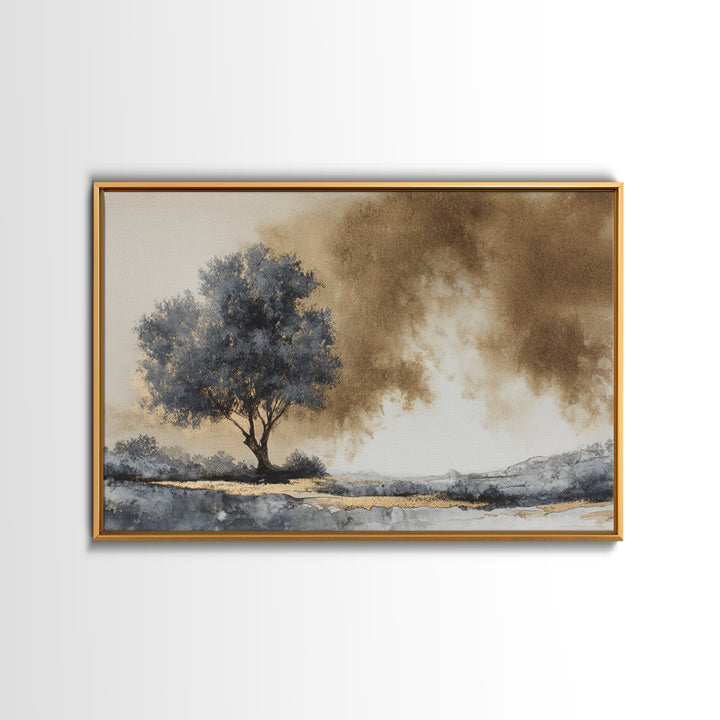 Ink Wash Tree Symbolizing Stability Canvas Print, Office Art, Art Deco, Office Decor, Fine Art, Focus, Bedroom Wall Art, OFF-3x2-66