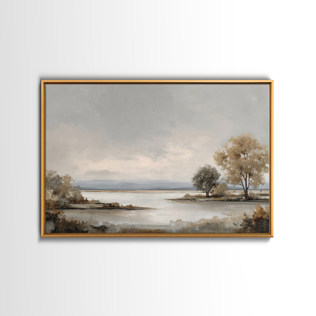 Dignified Neutral Landscape Canvas Print, Office Art, Wall Art, Office Decor, Oil Painting, Focus, Boho, Art Deco, OFF-3x2-83