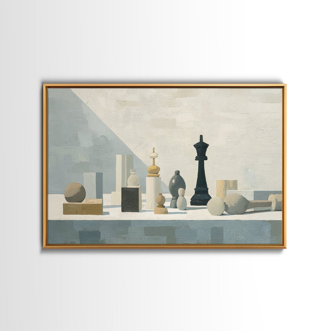 Minimal Chess Piece Still Life Canvas Print, Office Art, Downloadable Prints, Office Decor, Oil Painting, Focus, OFF-3x2-89