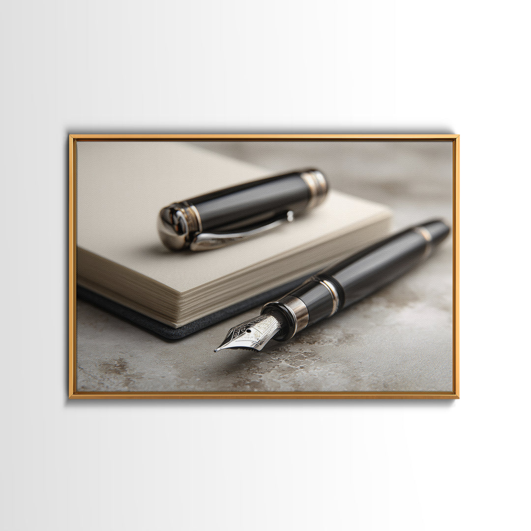 Fountain Pen and Notebook Still Life Without Canvas Print, Office Art, Living Room Decor, Office Decor, Fine Art, Focus, OFF-3x2-98