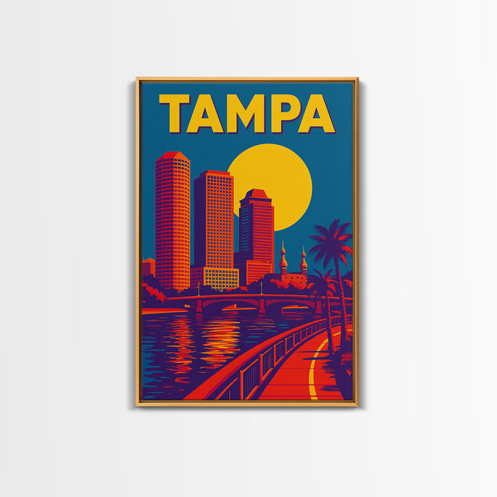 Tampa Florida Travel Poster, Framed Canvas Print, Colorful Graphic Wall Art, Tampa Poster Print, Mid Century Wall Art, Travel Art Print