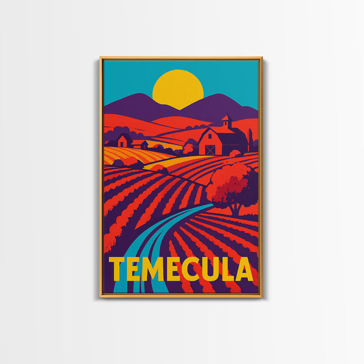 Temecula California Travel Poster, Canvas Print, Vibrant Retro Travel Art, Temecula Poster Print, Modern Wall Decor, Mid Century Wall Art