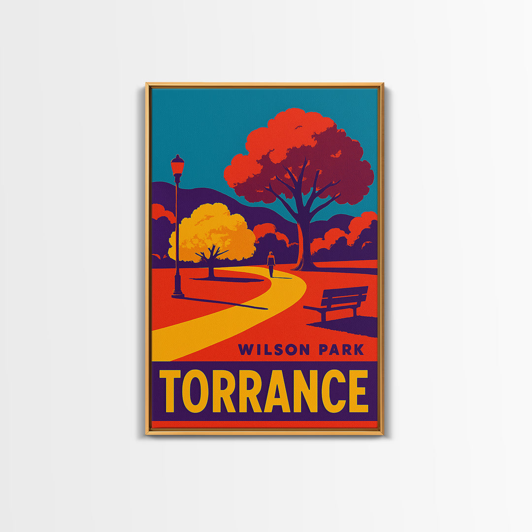 Torrance Travel Poster, Framed Canvas Print, Bold Pop Art Poster, Torrance Travel Art, Living Room Wall Art, City Illustration