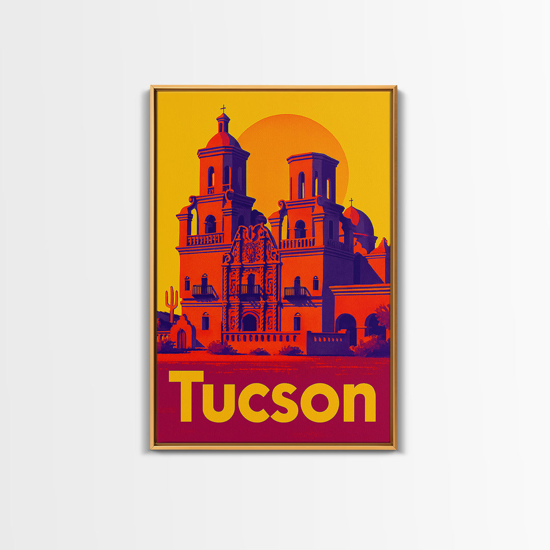 Tucson Travel Poster, Framed Canvas Print, Vibrant Retro Travel Art, Tucson Travel Art, Modern Wall Decor, Eclectic Wall Decor