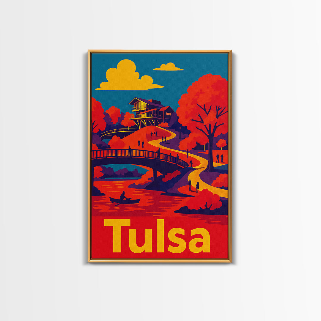 Tulsa Travel Poster, Canvas Print, Vibrant Retro Travel Art, Tulsa Art Print, Mid Century Wall Art, Gift For Travelers, Eclectic Wall Decor