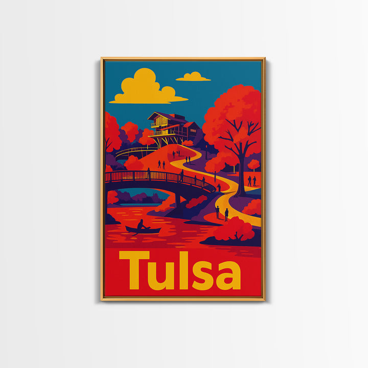 Tulsa Travel Poster, Canvas Print, Vibrant Retro Travel Art, Tulsa Art Print, Mid Century Wall Art, Gift For Travelers, Eclectic Wall Decor