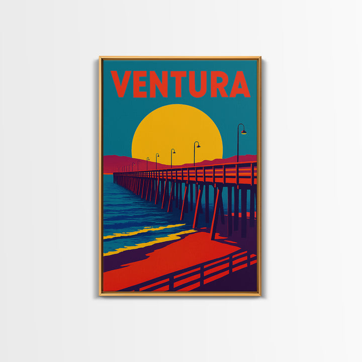 Ventura California Travel Poster, Framed Canvas Print, Vibrant Retro Travel Art, Ventura Poster Print, Travel Wall Decor, City Travel Prints