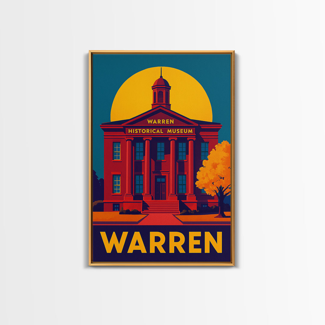 Warren Travel Poster, Framed Canvas Print, Bold Pop Art Poster, Warren Travel Art, City Art Print, Watercolor Skyline Art, City Illustration