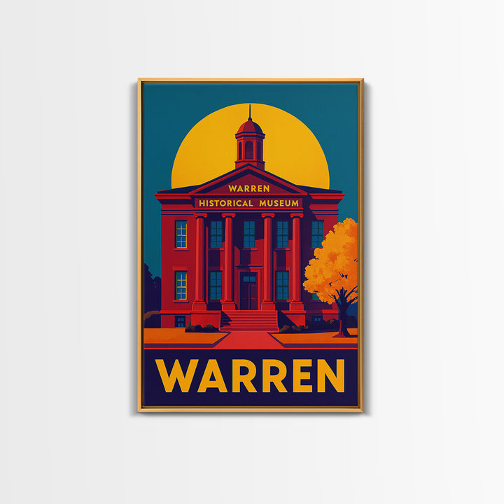 Warren Travel Poster, Framed Canvas Print, Bold Pop Art Poster, Warren Travel Art, City Art Print, Watercolor Skyline Art, City Illustration
