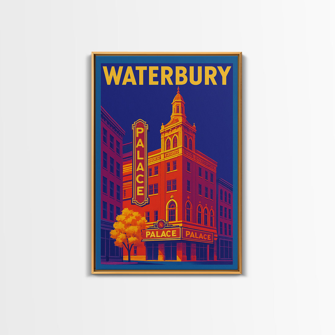 Warterbury Travel Poster, Framed Canvas Print, Bold Pop Art Poster, Warterbury Art Print, Vintage Travel Art, City Art Print, Wall Art
