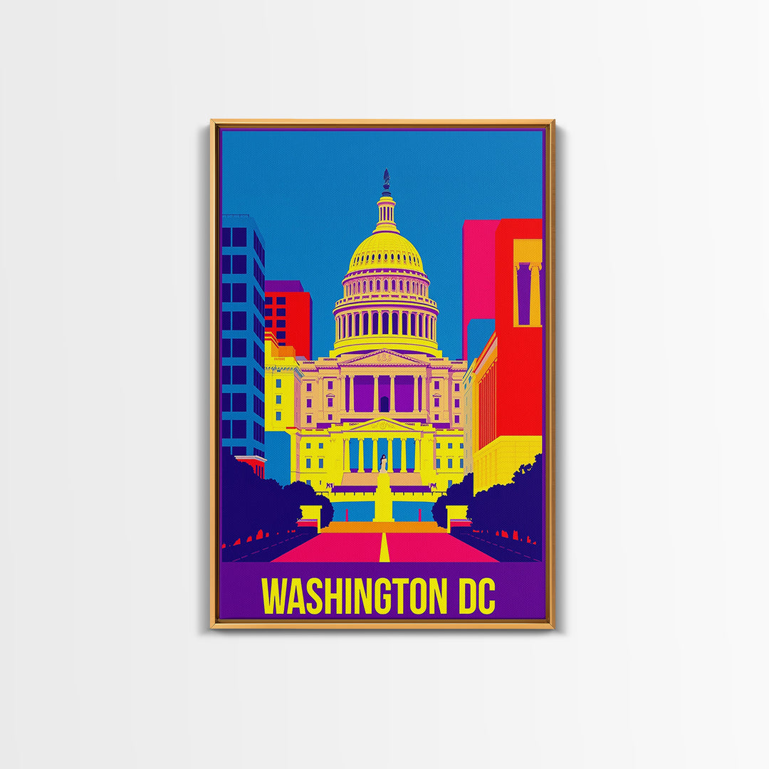 Washington Travel Poster, Framed Canvas Print, Colorful Graphic Wall Art, Washington City Art, Living Room Wall Art, Travel Wall Art