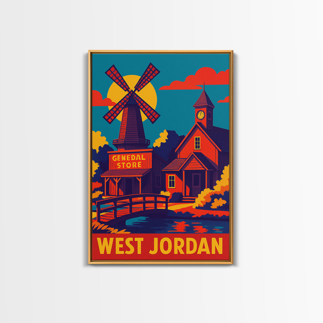 West Jordan Utah Travel Poster, Canvas Print, Vibrant Retro Travel Art, West Jordan City Art, Living Room Wall Art, Vintage City Poster