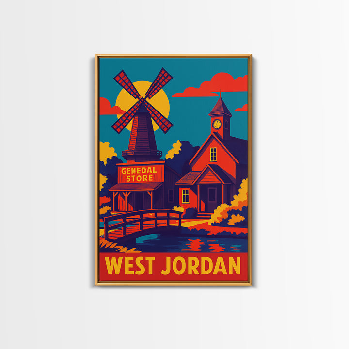 West Jordan Utah Travel Poster, Canvas Print, Vibrant Retro Travel Art, West Jordan City Art, Living Room Wall Art, Vintage City Poster